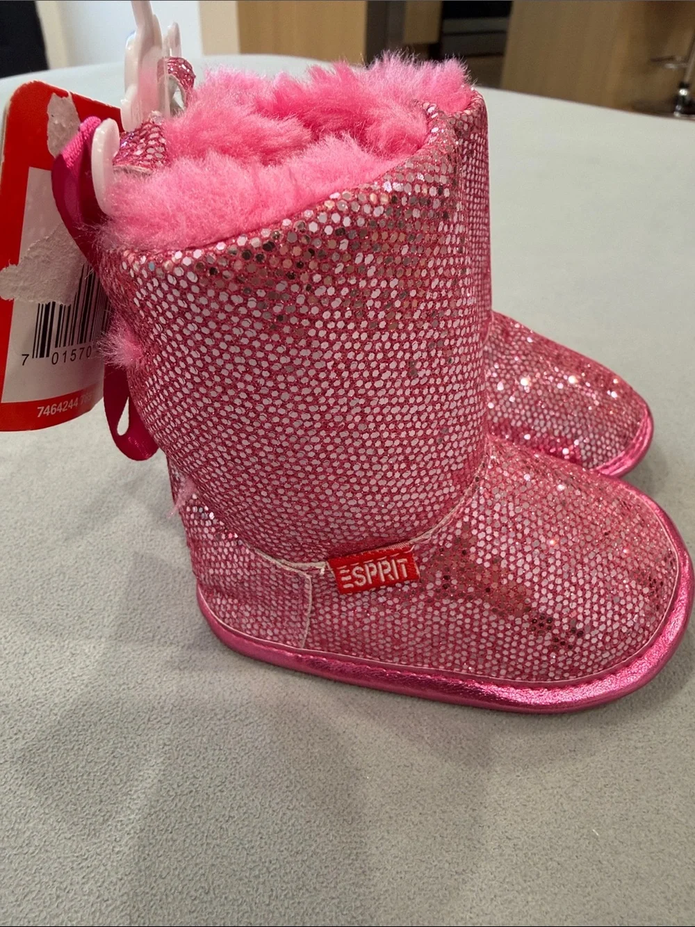 Girls Sparkling Pink Sequin Fuzzy Boots